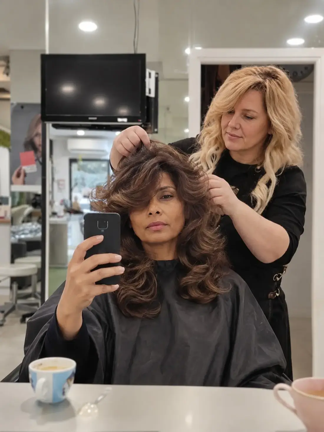 Florence coiffe une cliente au salon